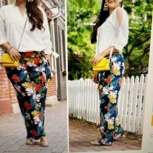 Soft Surroundings Wide Leg Full Length Tropical Pants Size L (14-16) NWT